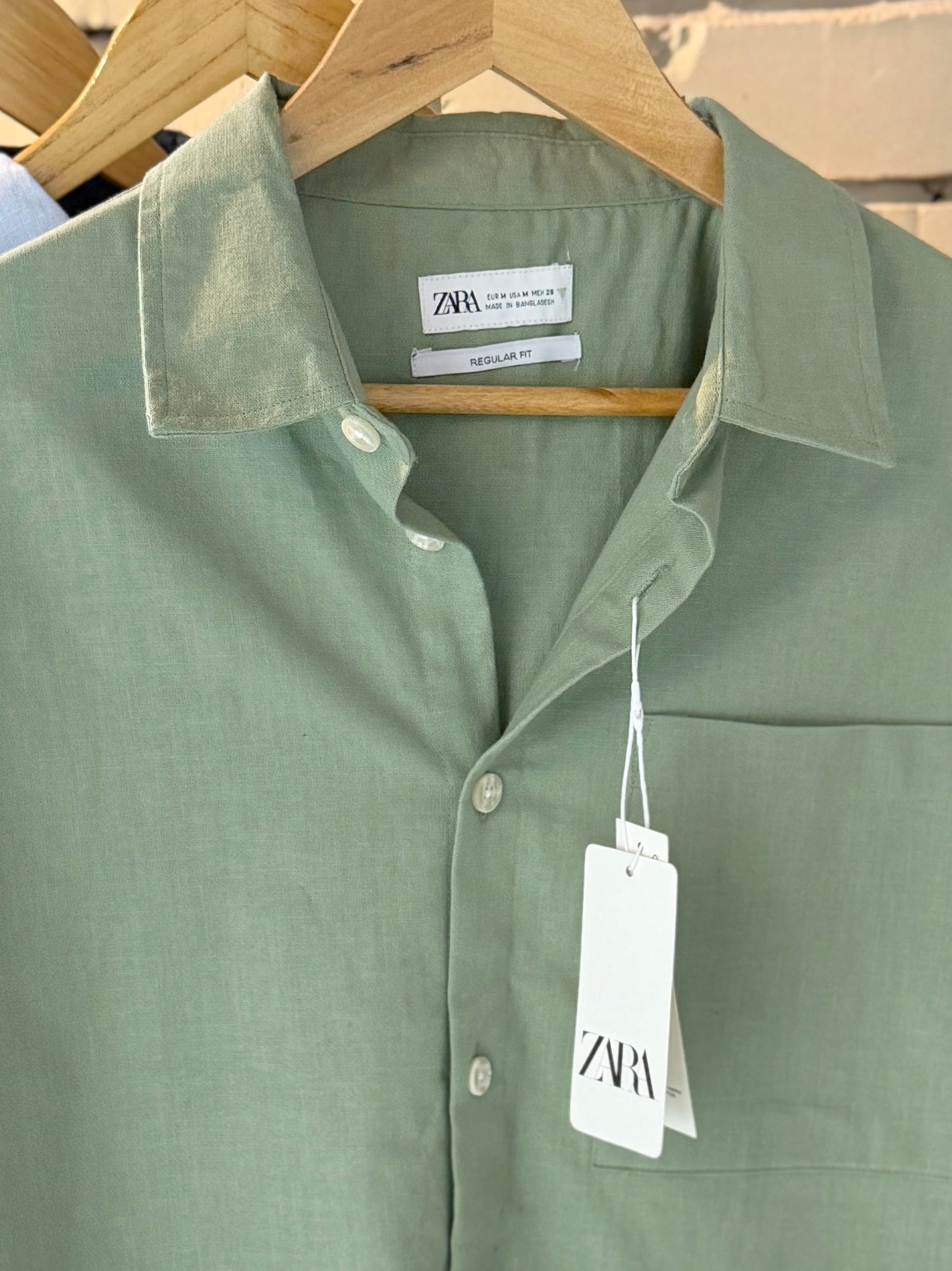 Linen-Blend Sage Green Boxy Shirt