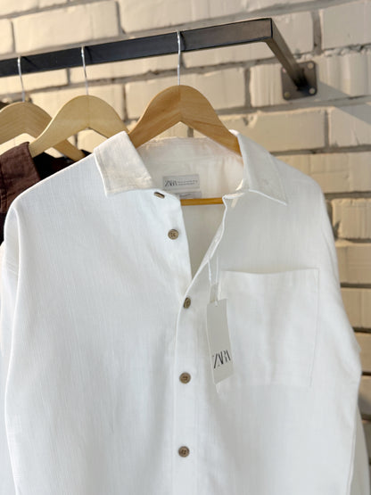 Linen-Blend White Boxy Shirt