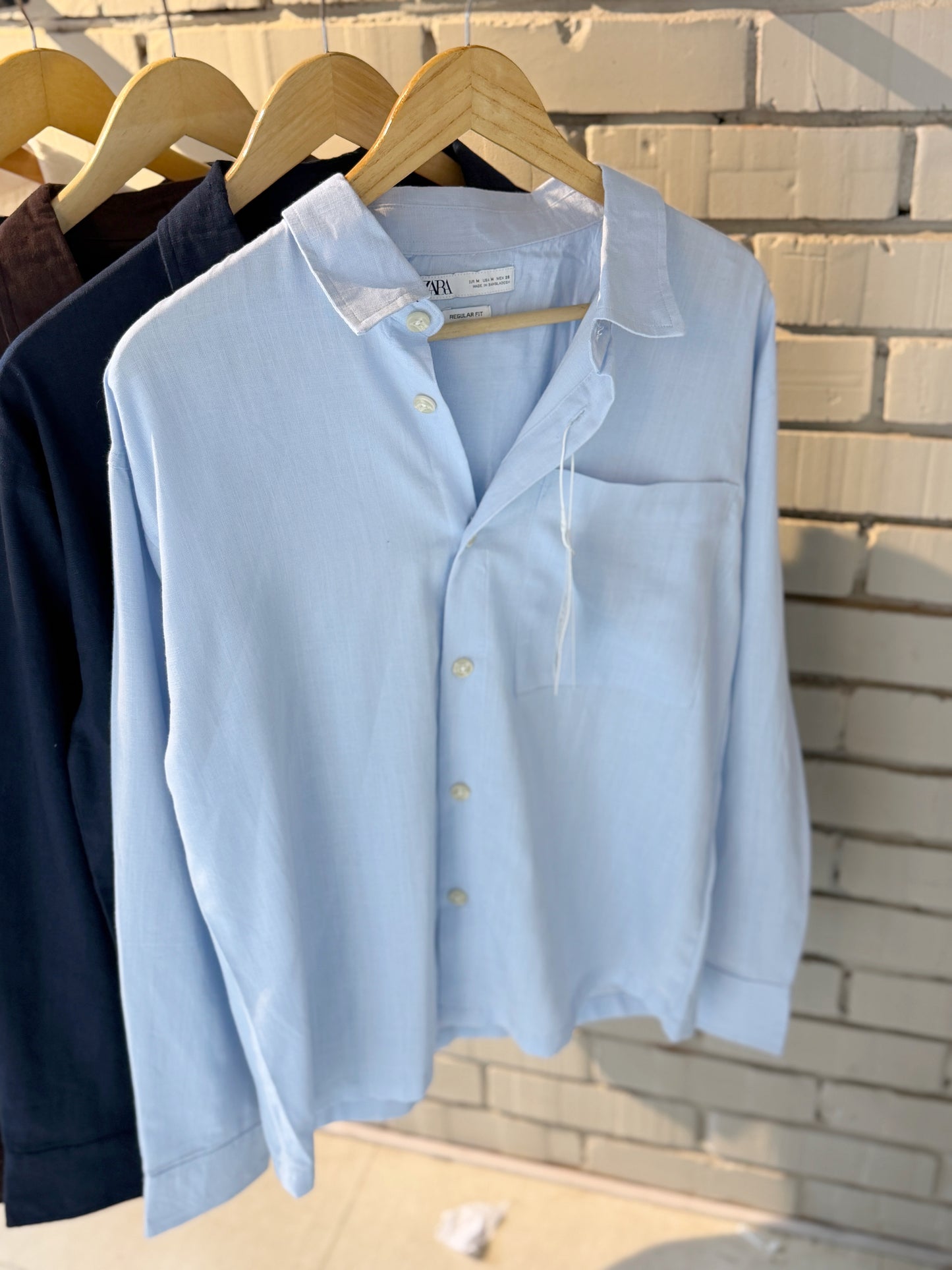Linen-Blend Sky Blue Boxy Shirt