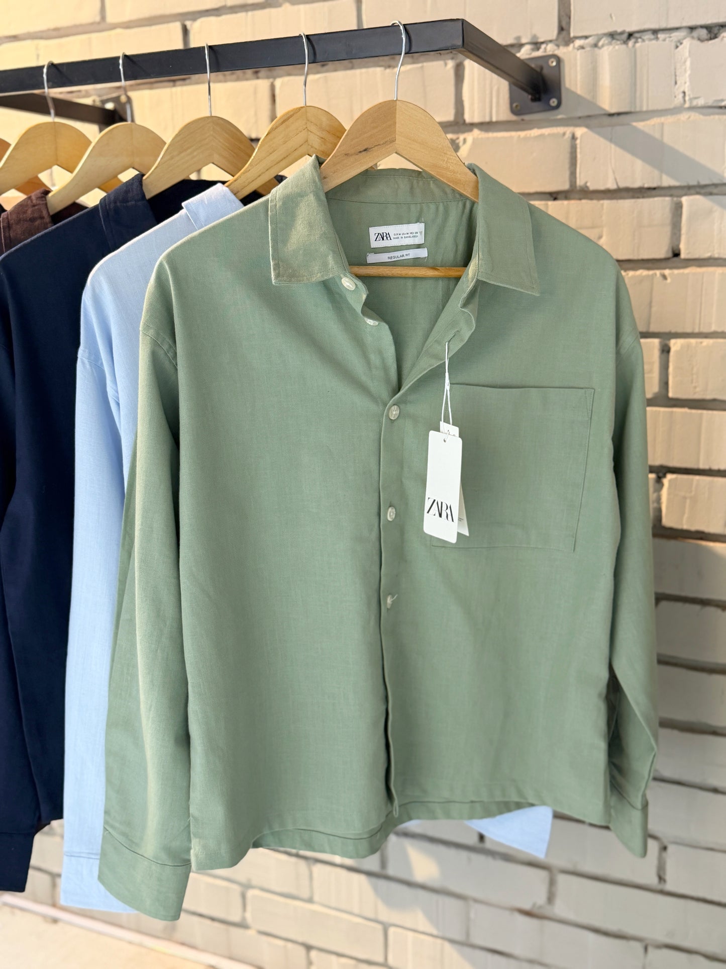 Linen-Blend Sage Green Boxy Shirt