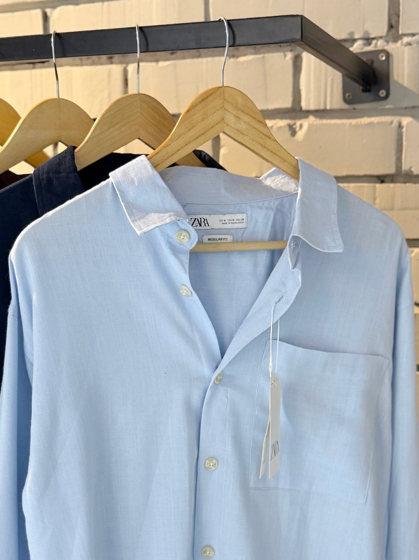 Linen-Blend Sky Blue Boxy Shirt