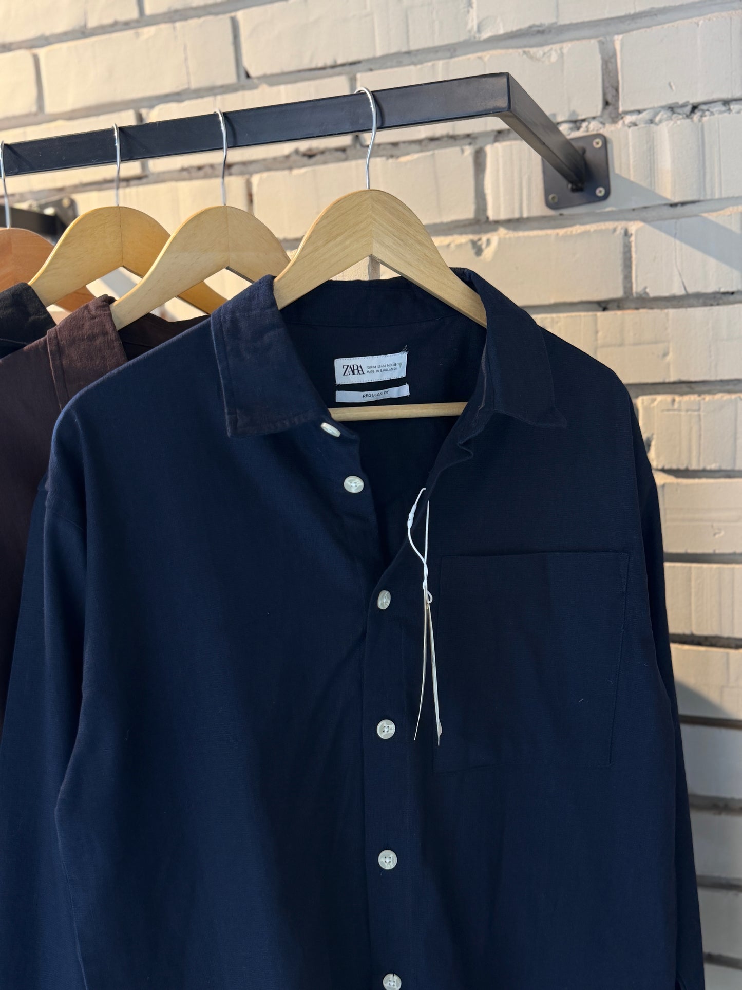 Linen-Blend Navy blue Boxy Shirt