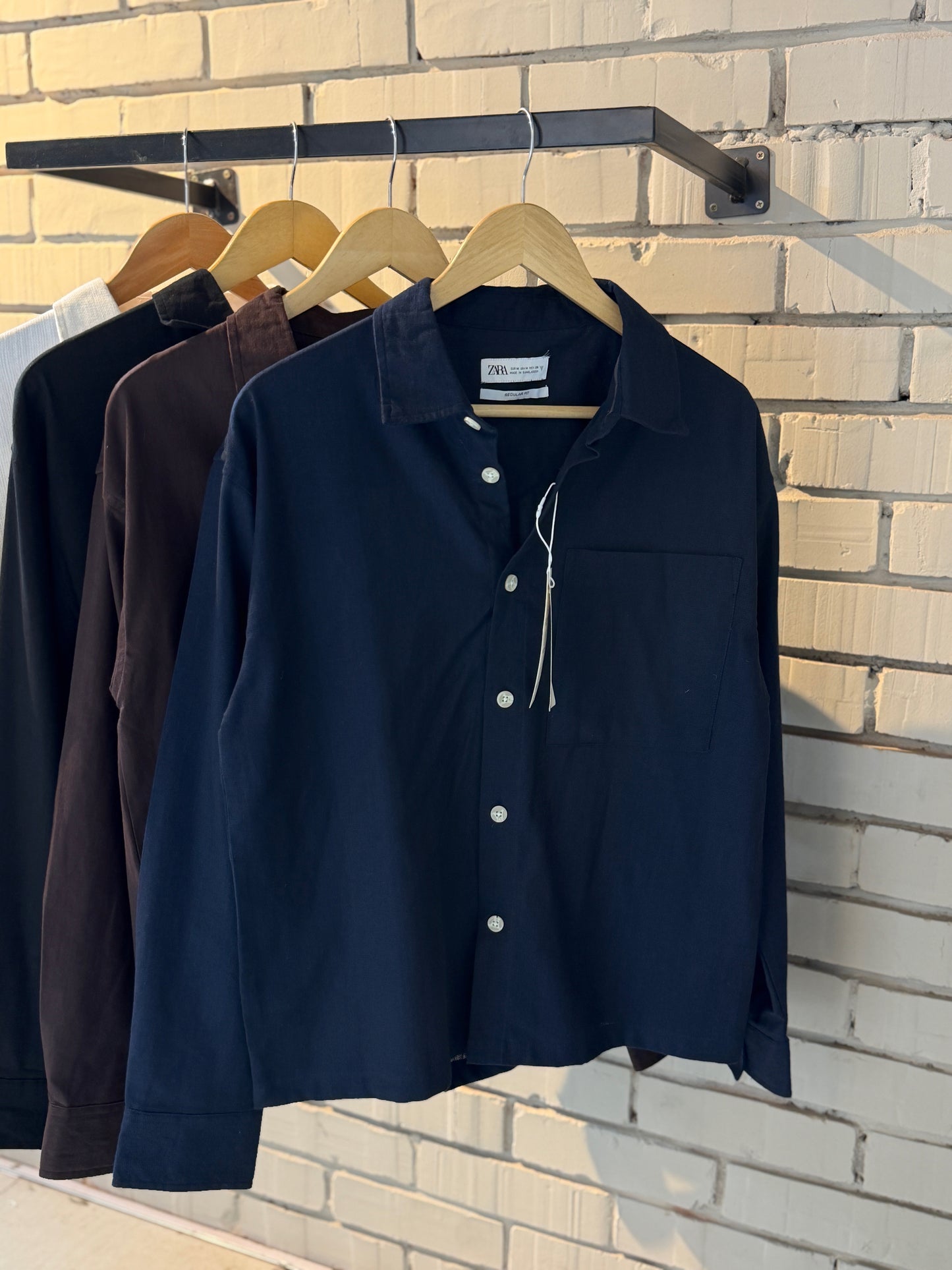 Linen-Blend Navy blue Boxy Shirt