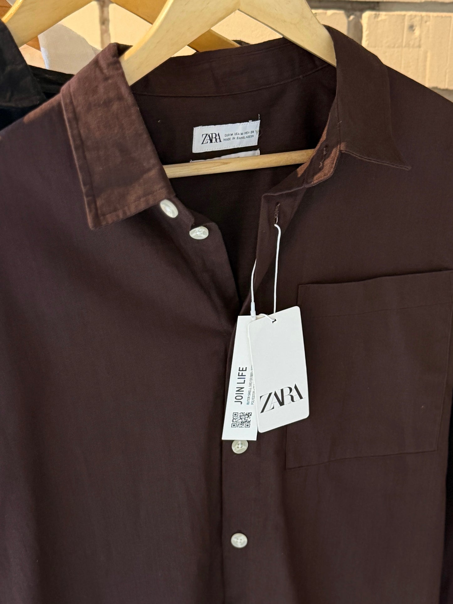 Linen-Blend Coffee Boxy Shirt