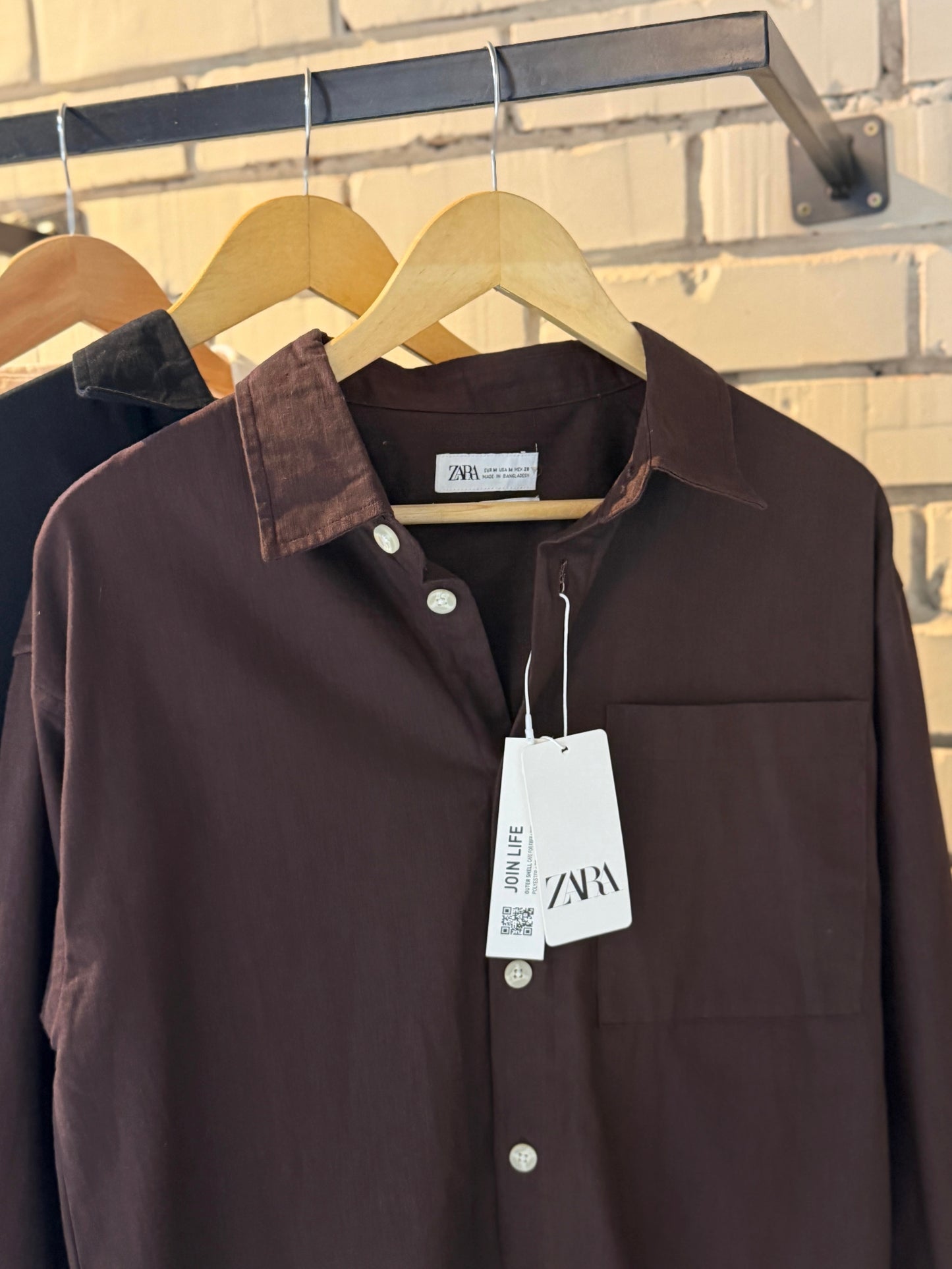 Linen-Blend Coffee Boxy Shirt