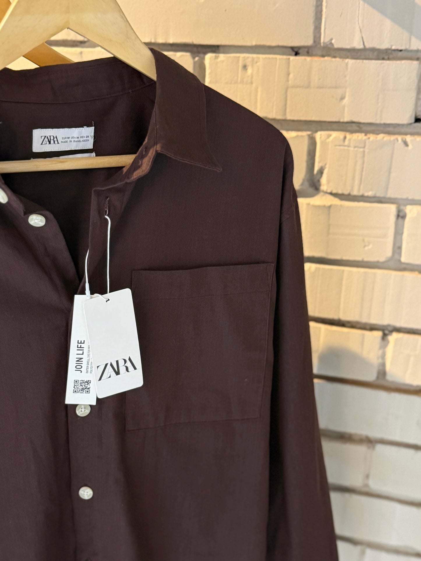 Linen-Blend Coffee Boxy Shirt