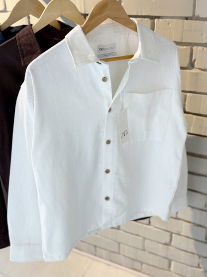 Linen-Blend White Boxy Shirt
