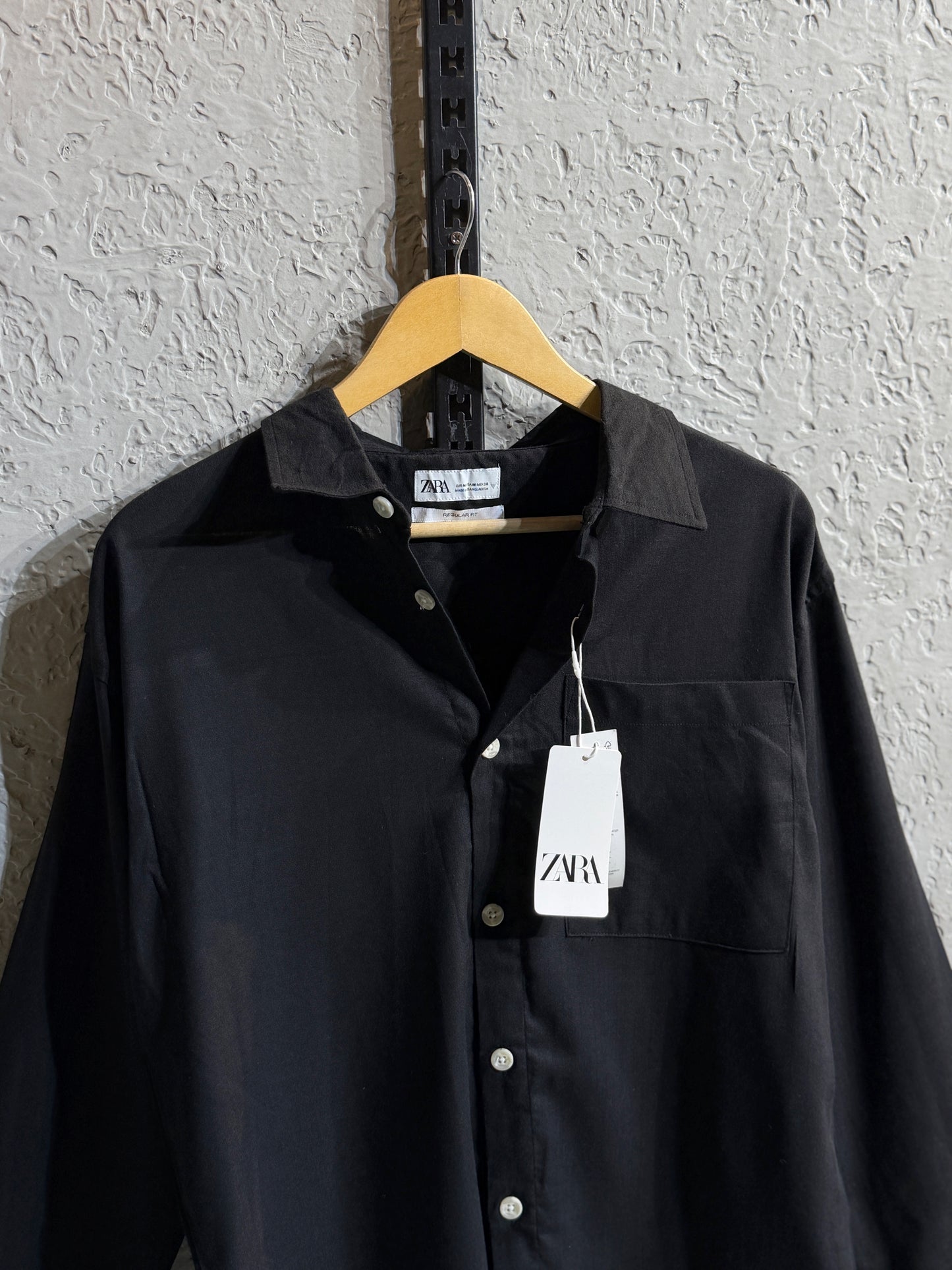Linen-Blend Black Boxy Shirt
