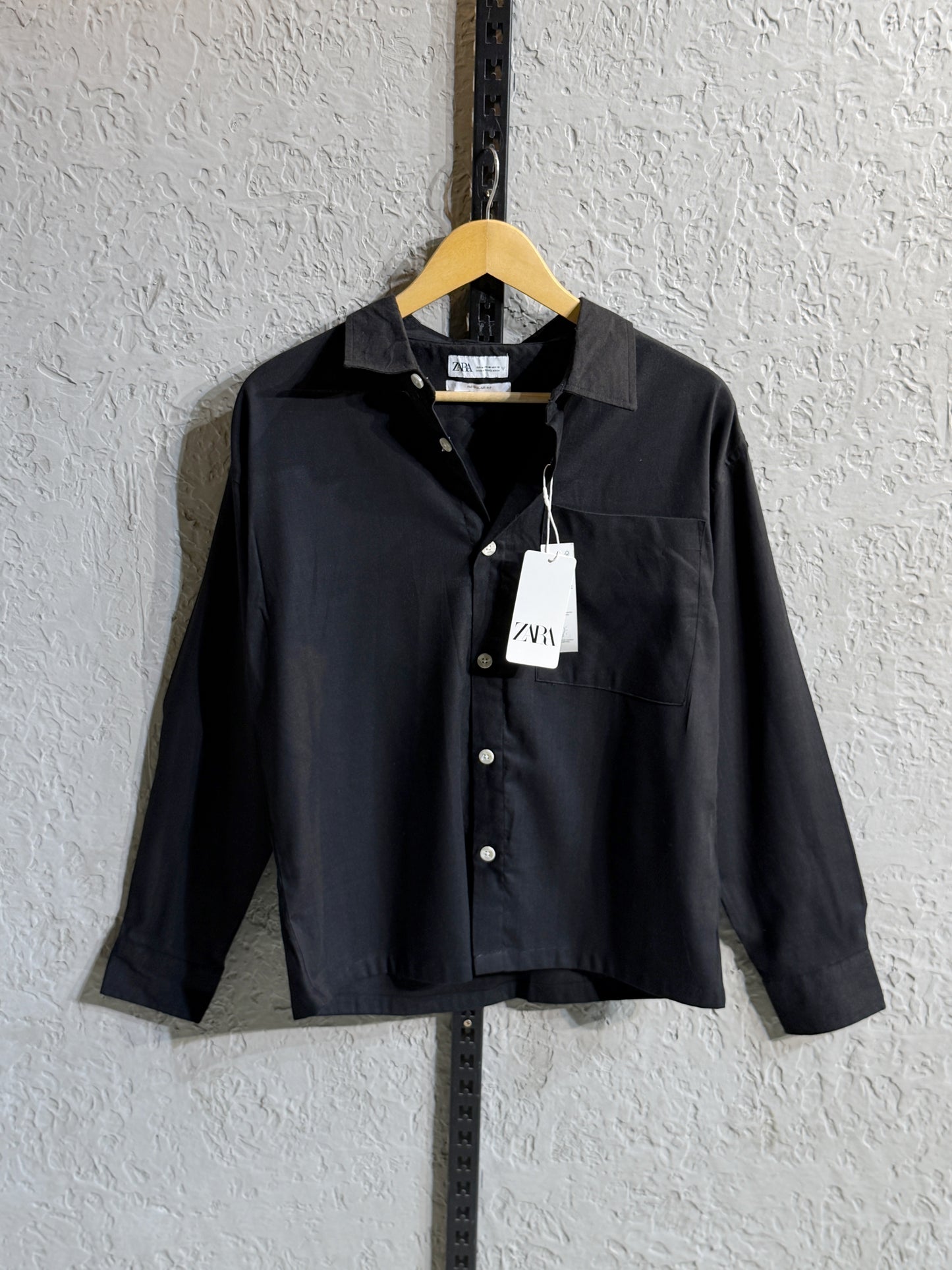 Linen-Blend Black Boxy Shirt