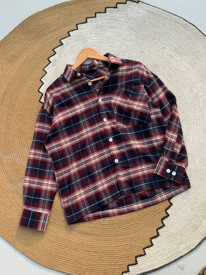 Boxy Wine Check Full sleeve shirt.