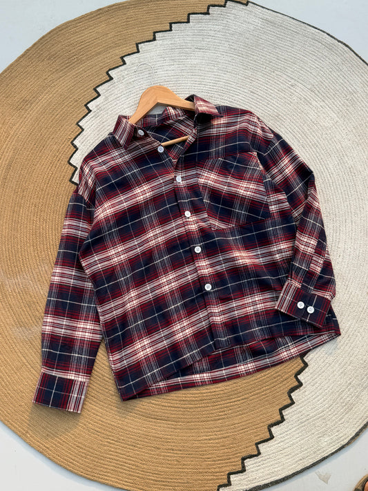 Boxy Wine Check Full sleeve shirt.