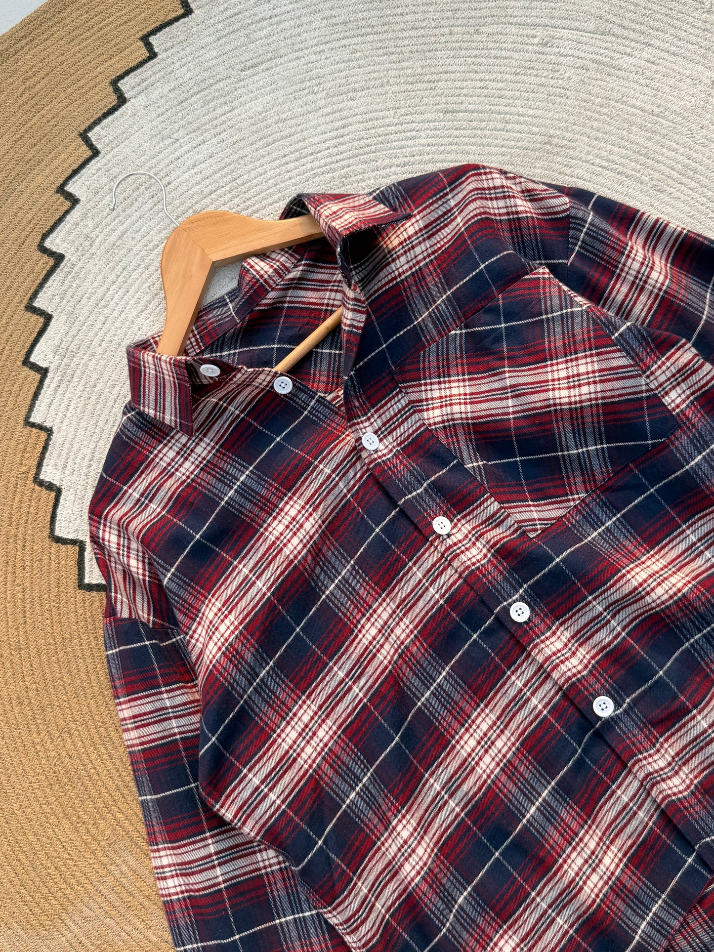 Boxy Wine Check Full sleeve shirt.