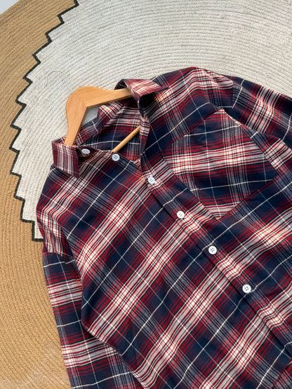 Boxy Wine Check Full sleeve shirt.
