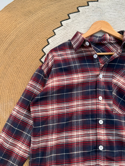Boxy Wine Check Full sleeve shirt.