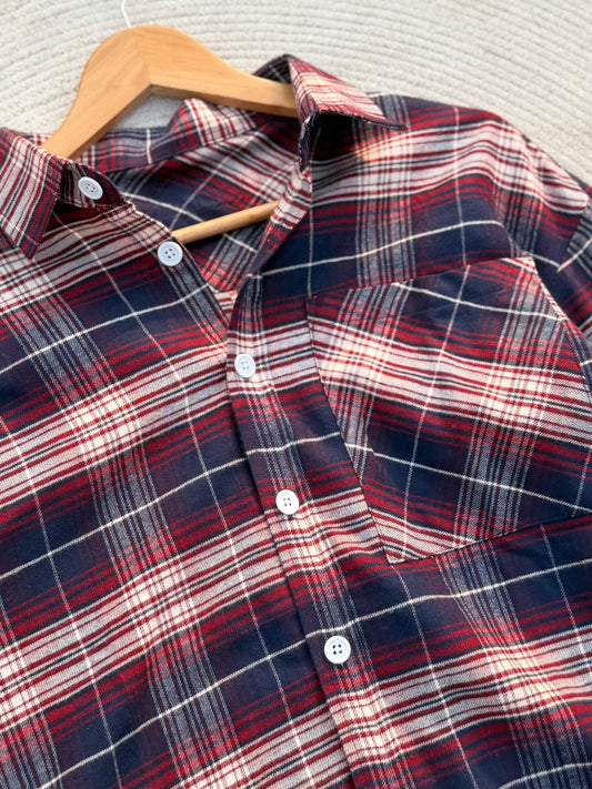 Boxy Wine Check Full sleeve shirt.
