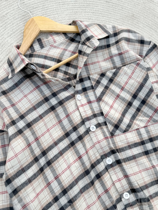 Boxy Sandstone Check Full sleeve shirt