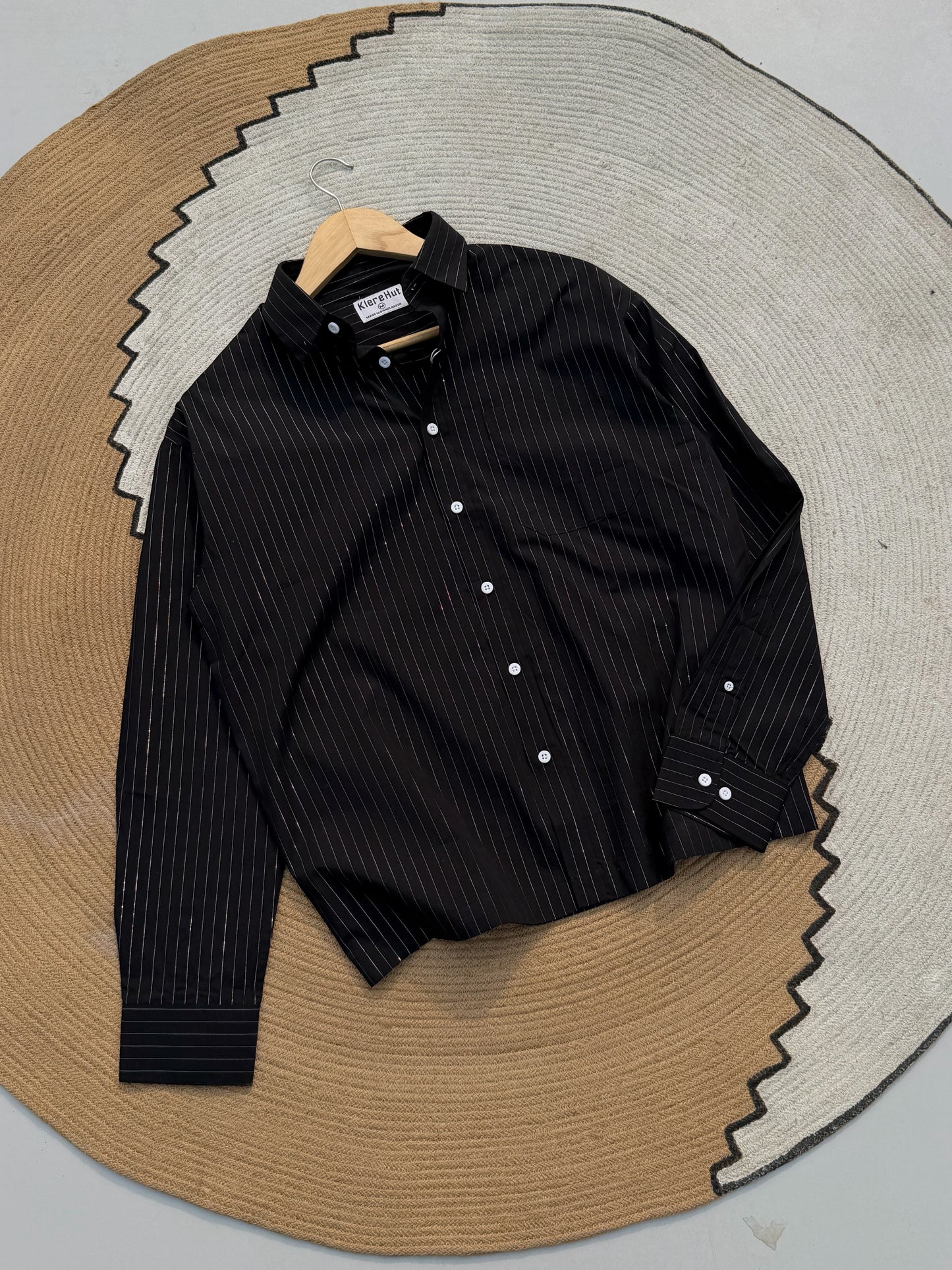 Premium Textured Pinstripe Black Stripe Boxy Shirt