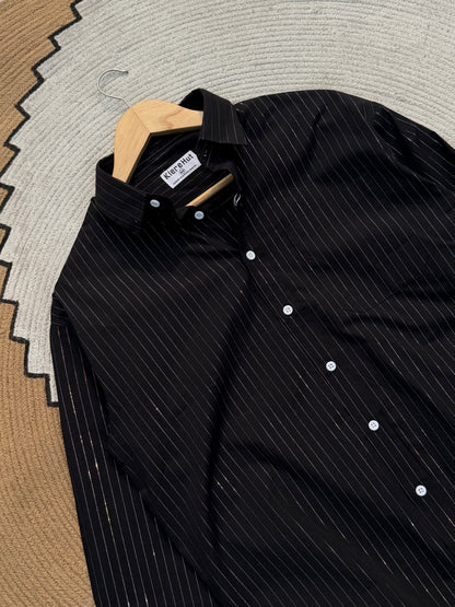 Premium Textured Pinstripe Black Stripe Boxy Shirt