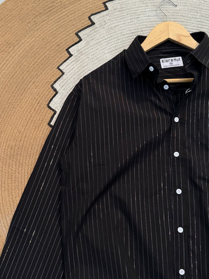 Premium Textured Pinstripe Black Stripe Boxy Shirt