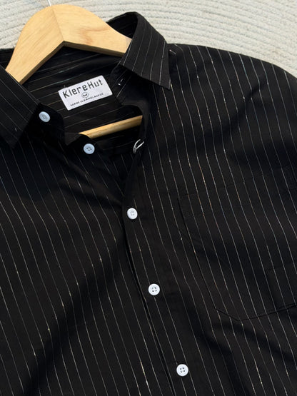 Premium Textured Pinstripe Black Stripe Boxy Shirt