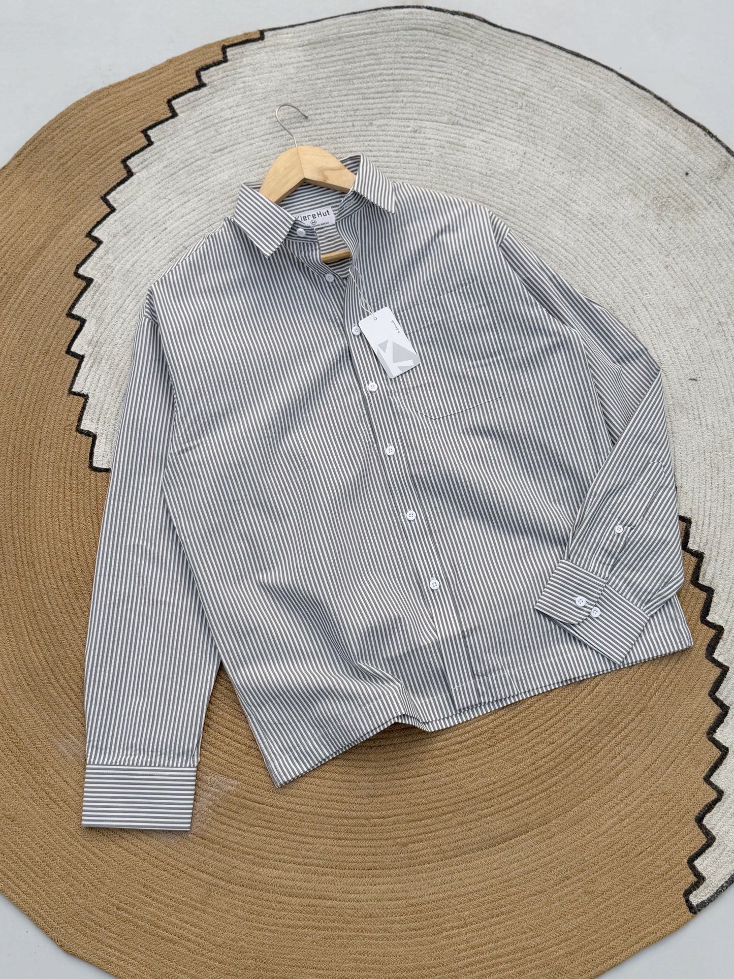 Premium Textured Gray Stripe Boxy Shirt