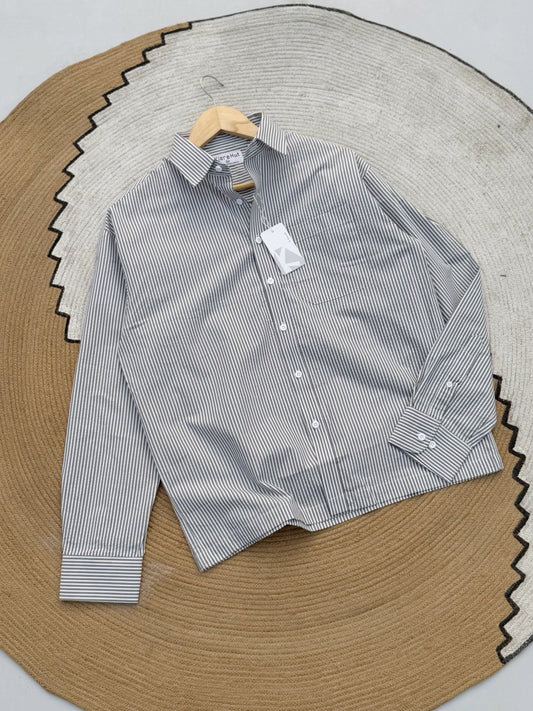 Premium Textured Gray Stripe Boxy Shirt
