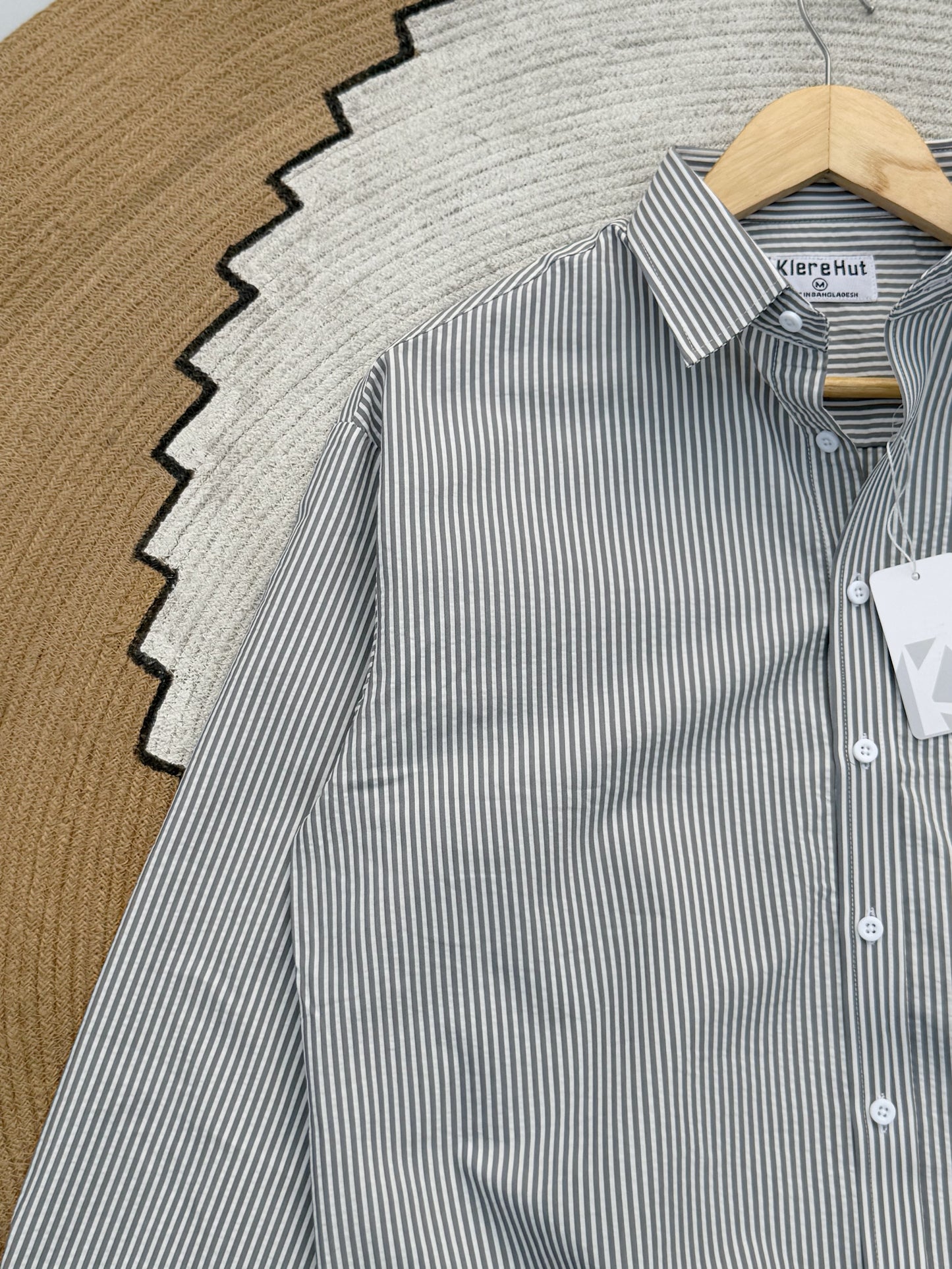 Premium Textured Gray Stripe Boxy Shirt