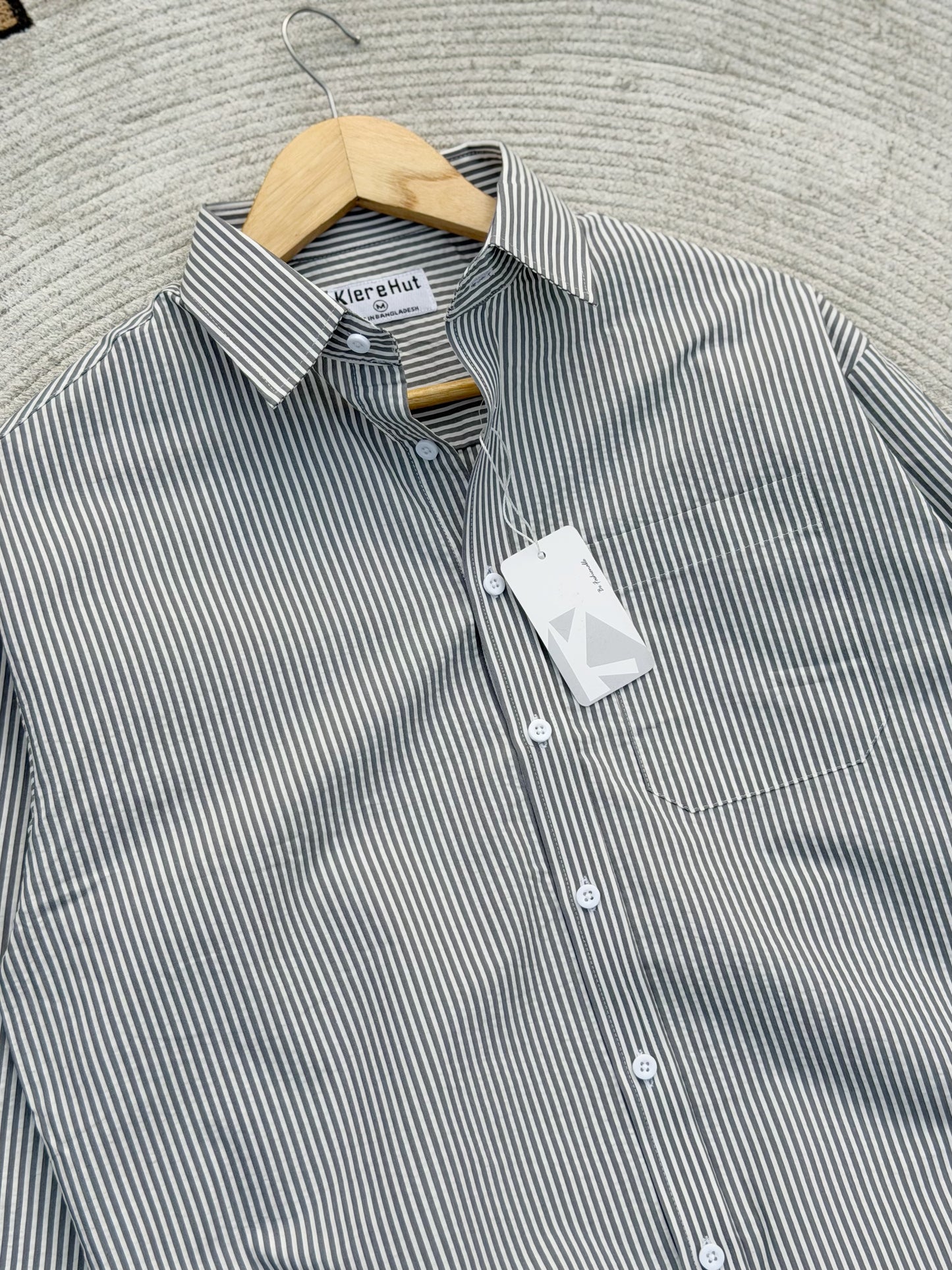 Premium Textured Gray Stripe Boxy Shirt