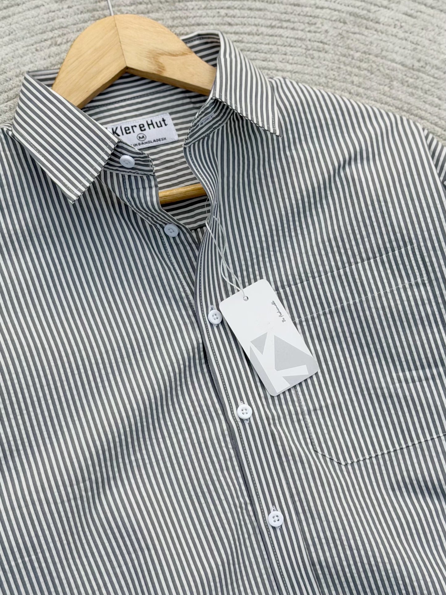 Premium Textured Gray Stripe Boxy Shirt