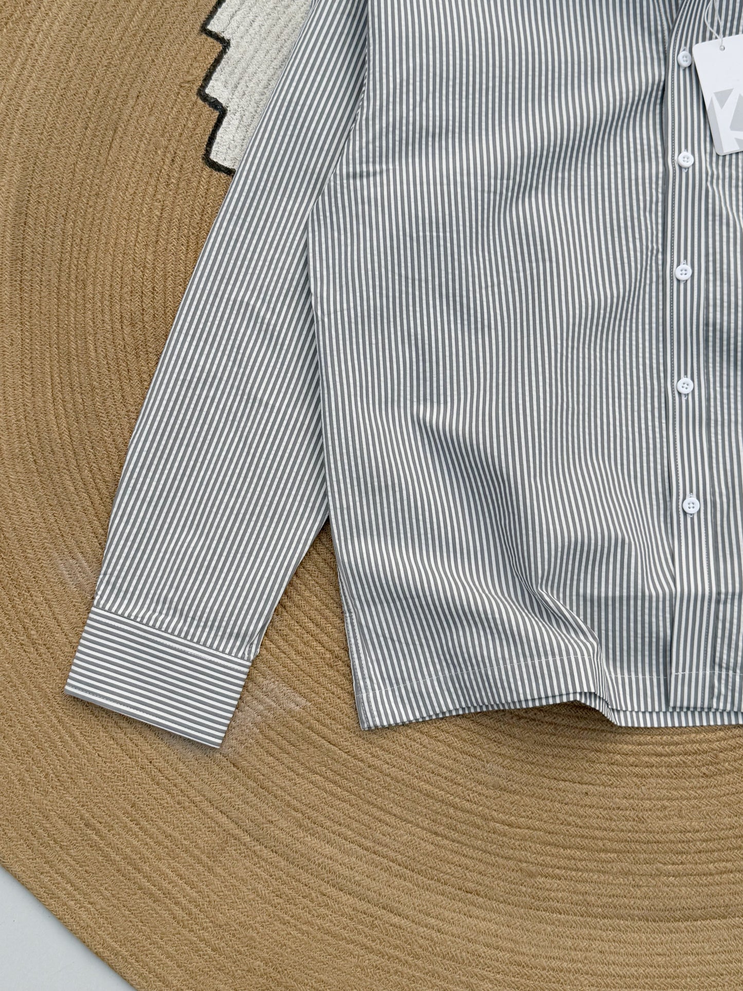 Premium Textured Gray Stripe Boxy Shirt