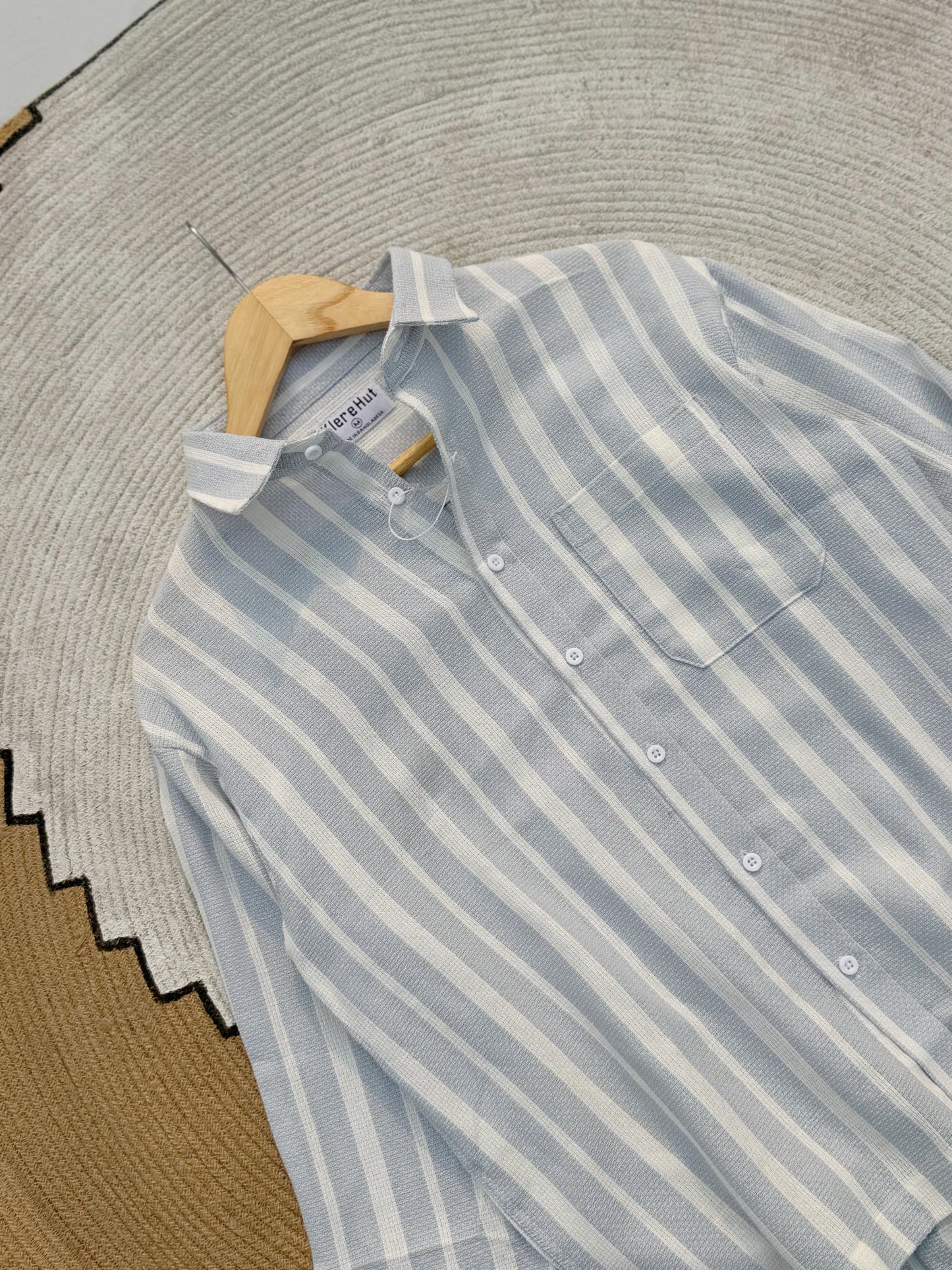 Premium Textured Mist Gray Stripe Boxy Shirt