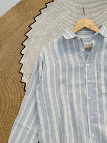 Premium Textured Mist Gray Stripe Boxy Shirt
