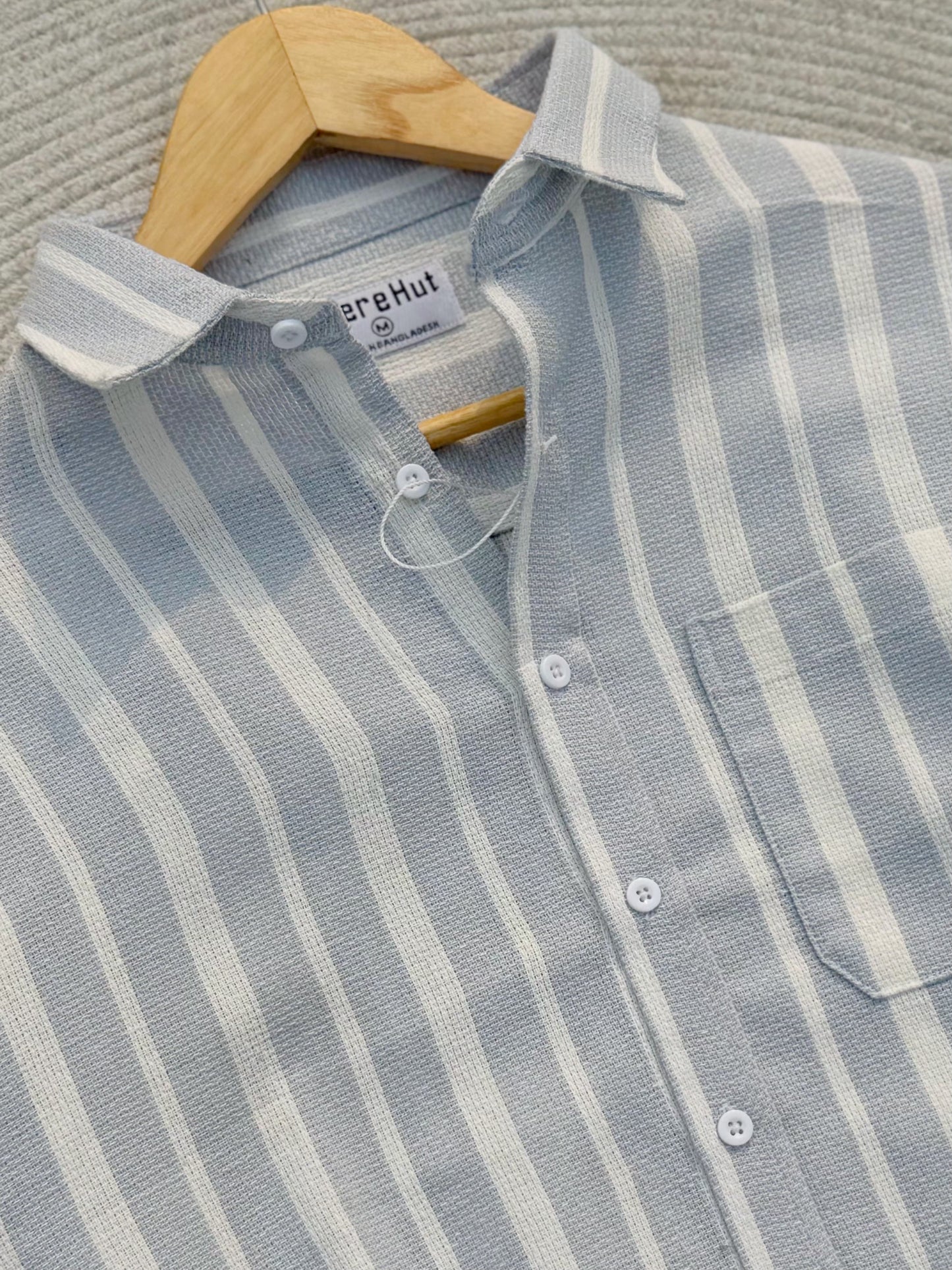 Premium Textured Mist Gray Stripe Boxy Shirt