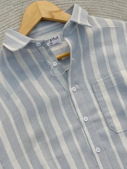 Premium Textured Mist Gray Stripe Boxy Shirt