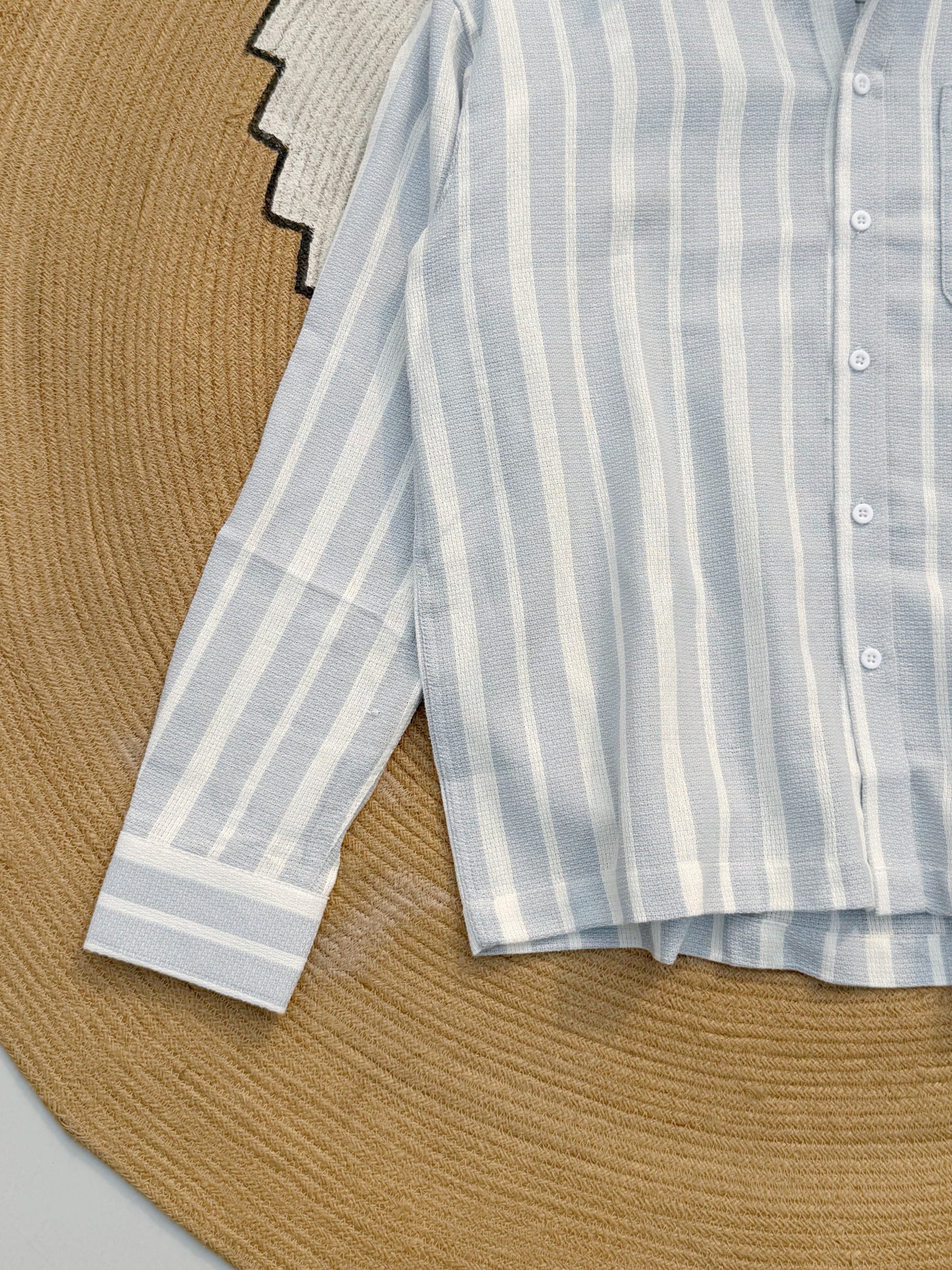 Premium Textured Mist Gray Stripe Boxy Shirt
