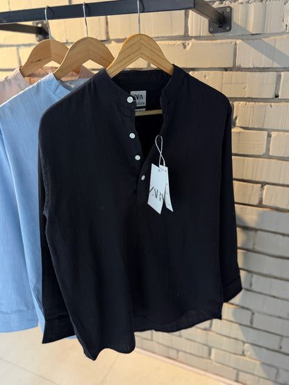 Premium Band Collar Shirt – Black