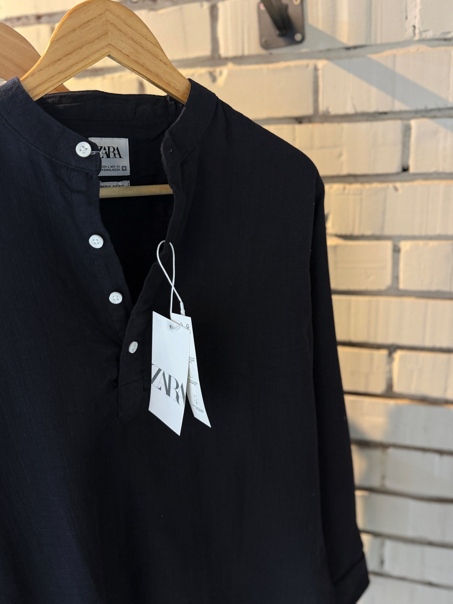 Premium Band Collar Shirt – Black