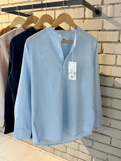 Premium Band Collar Shirt – Sky Blue