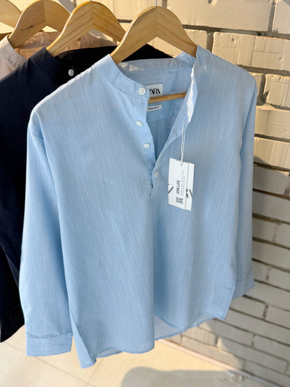Premium Band Collar Shirt – Sky Blue
