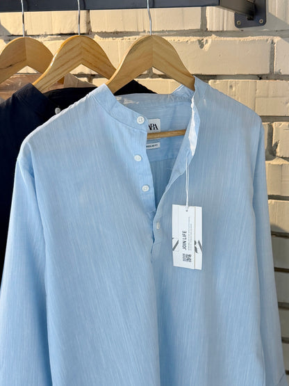 Premium Band Collar Shirt – Sky Blue