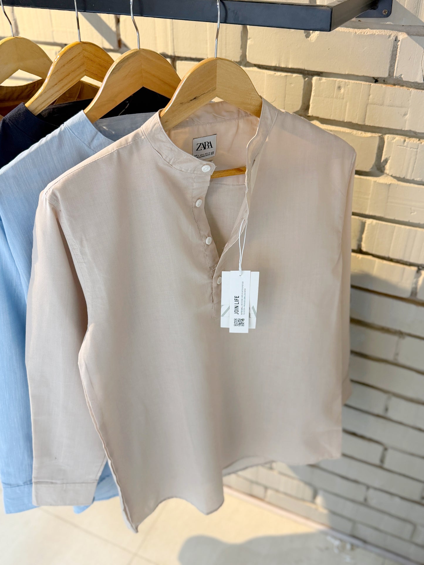 Premium Band Collar Shirt – Beige