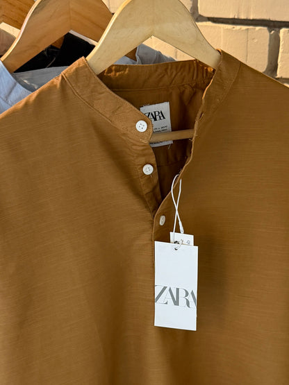 Premium Band Collar Shirt – Camel