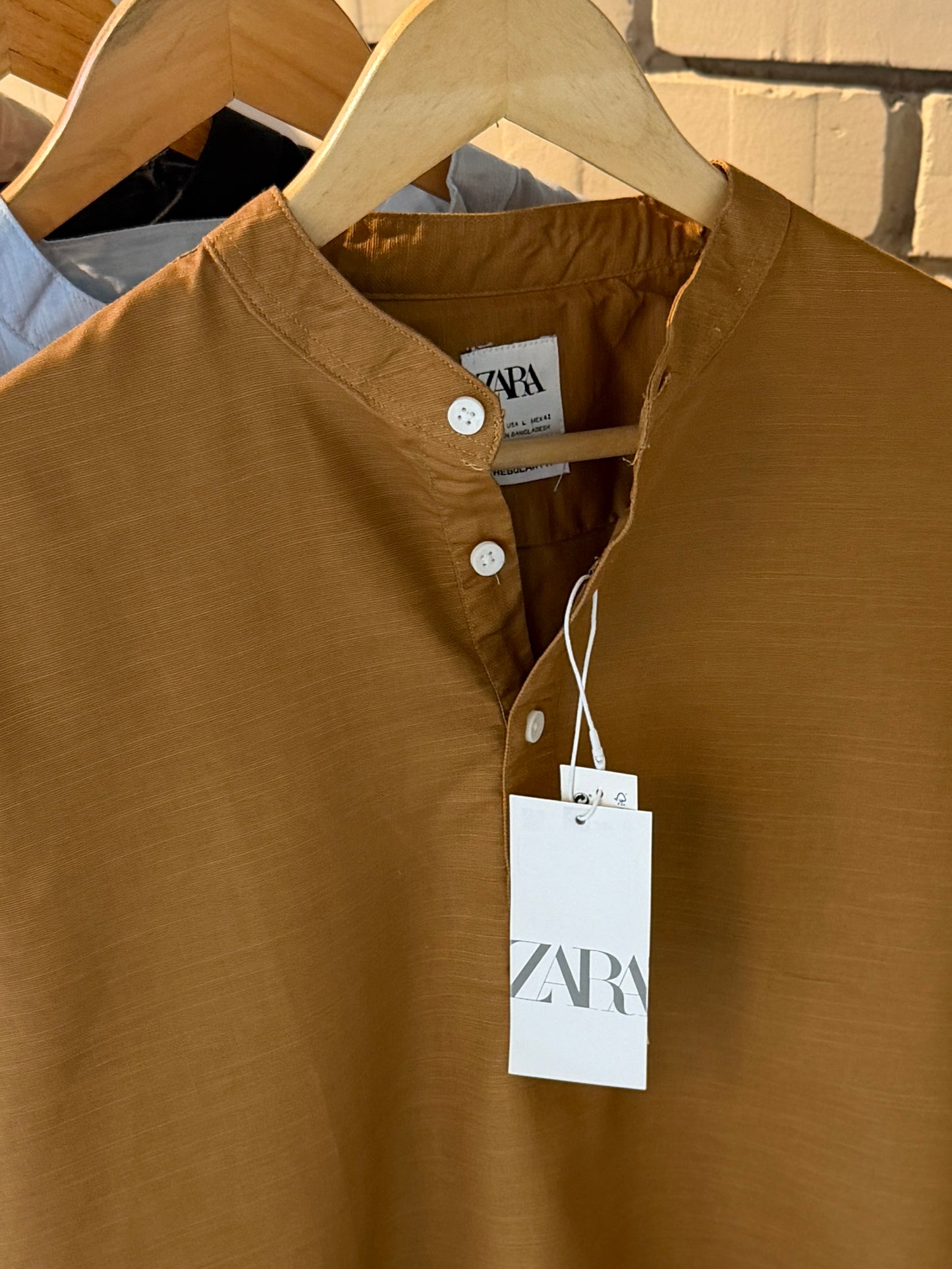Premium Band Collar Shirt – Camel