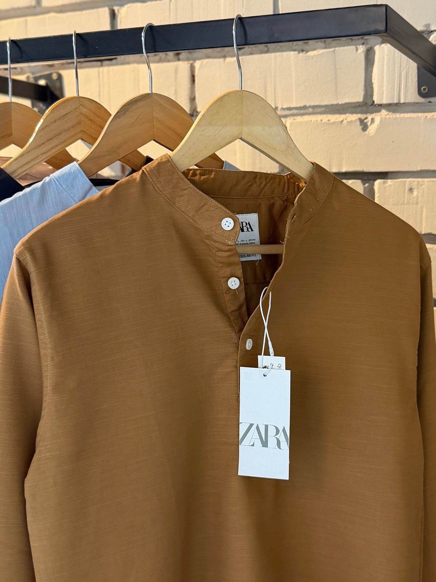 Premium Band Collar Shirt – Camel