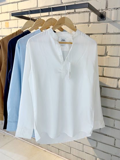 Premium Band Collar Shirt – White