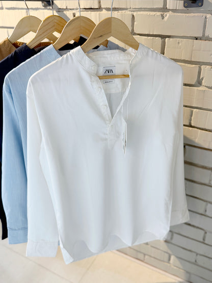 Premium Band Collar Shirt – White