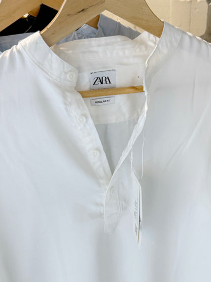 Premium Band Collar Shirt – White