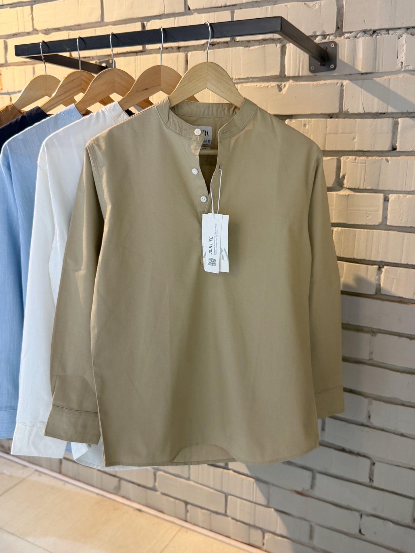 Premium Band Collar Shirt – Sand