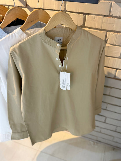 Premium Band Collar Shirt – Sand