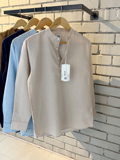 Premium Band Collar Shirt – Beige